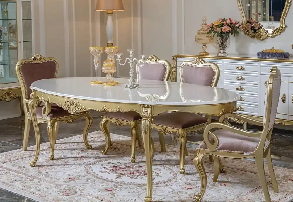 Casa Padrino Luxus Barock Esszimmer Set Rosa / Weiß / Gold - 1 ovaler Esstisch & 6 Esszimmerstühle - Prunkvolle Esszimmer Möbel im Barockstil Angebot