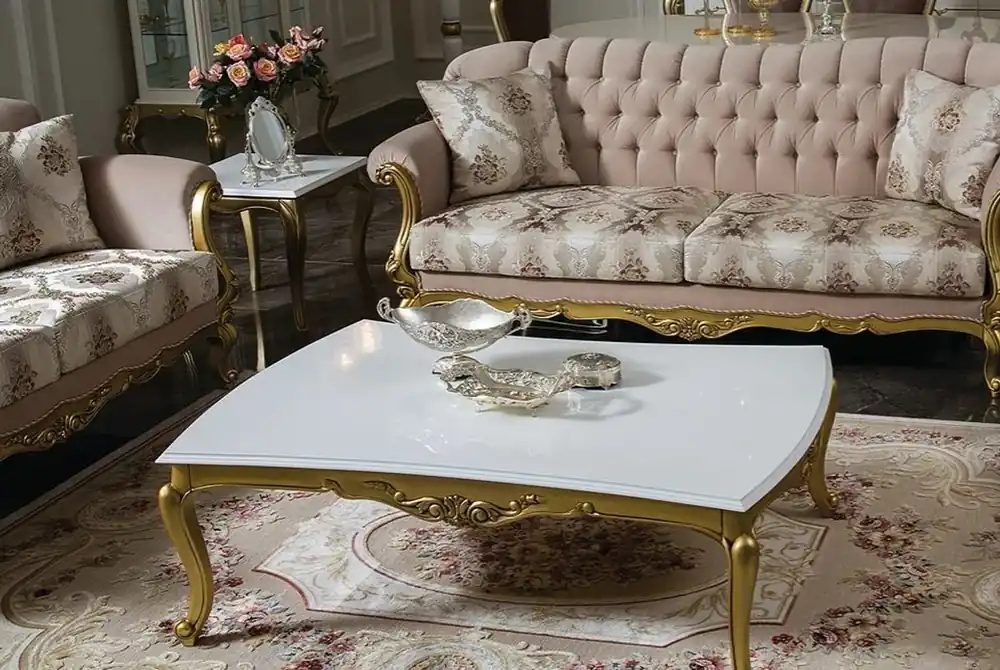 Casa Padrino Luxus Barock Couchtisch Weiß / Gold 137 x 90 x H. 46 cm - Prunkvoller Massivholz Wohnzimmertisch im Barockstil - Barock Möbel Preisreduziert
