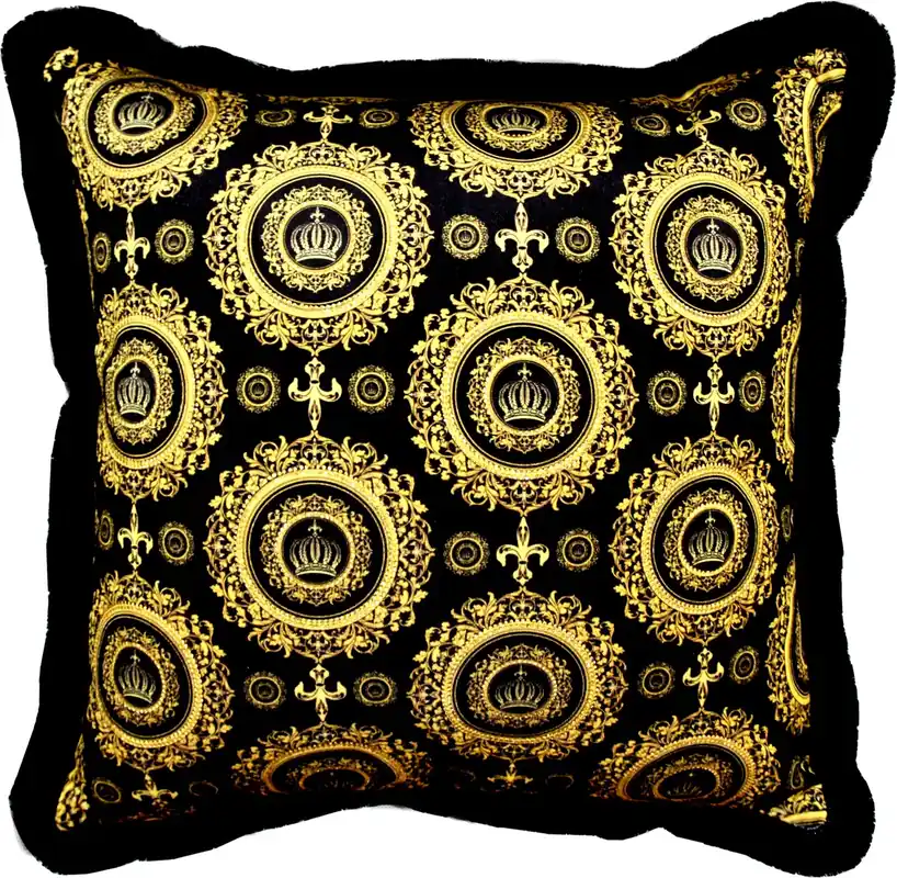 Harald Glööckler Luxus Deko Kissen Pompöös by Casa Padrino Golden Crowns 50 x 50 cm - Glööckler Kissen mit Glitzersteinen Highlight