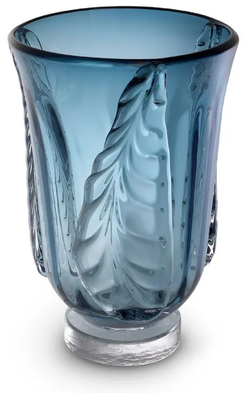 Casa Padrino Luxus Deko Glas Vase Blau Ø 24,5 x H. 35 cm - Elegante mundgeblasene Blumenvase - Deko Accessoires Bestseller