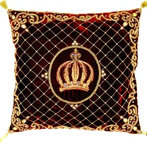 Harald Glööckler Luxus Barock Deko Kissen Pompöös by Casa Padrino Krone Bordeaux / Gold aufwendig verziert mit Pailletten und Glitzersteinen Günstig