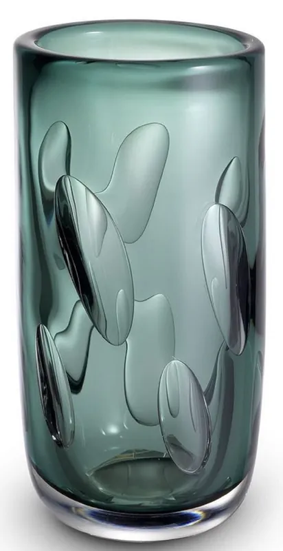 Casa Padrino Luxus Deko Glas Vase Grün Ø 14 x H. 29 cm - Elegante mundgeblasene Blumenvase - Wohnzimmer Deko Accessoires Garantierte Lieferung