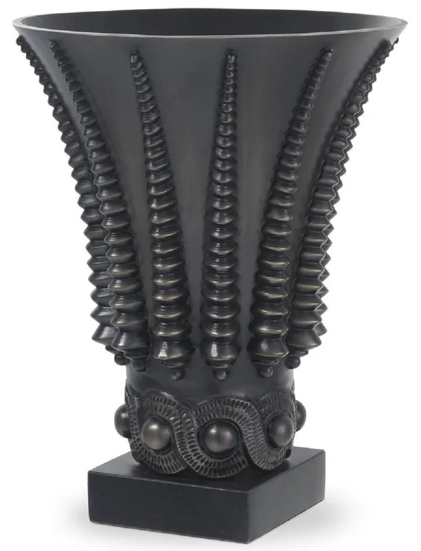 Nur Heute Casa Padrino Luxus Deko Vase Bronzefarben / Schwarz Ø 22 x H. 28 cm - Runde Messing Blumenvase mit Granitsockel - Luxus Qualität