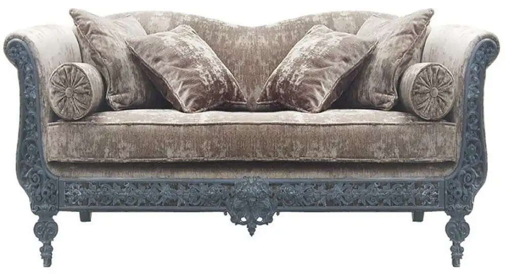 Direkt Vom Hersteller Casa Padrino Luxus Barock Sofa Hellgrau / Hellblau 147 x 100 x H. 83 cm - Handgeschmiedetes Schmiedeeisen Sofa mit Kissen - Wohnzimmer Sofa - Garten Sofa - Terrassen Sofa - Barock Möbel