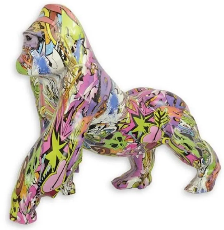 Casa Padrino Designer Kunstharz Dekofigur Gorilla Affe Bunt 57,1 x 28 x H. 47,5 cm - Wohnzimmer Deko Skulptur - Deko Accessoires Geprüft
