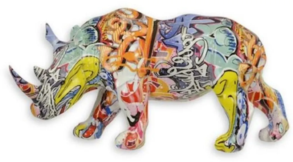 Direkt Vom Hersteller Casa Padrino Designer Kunstharz Dekofigur Nashorn Bunt 31,9 x 13 x H. 16,8 cm - Wohnzimmer Deko Skulptur - Deko Accessoires