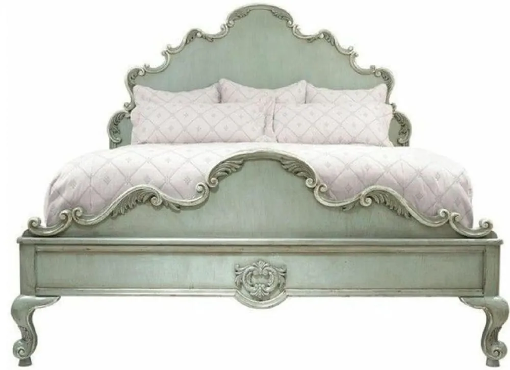 Casa Padrino Luxus Barock Doppelbett Antik Mintgrün - Prunkvolles Massivholz Bett mit Kopfteil - Schlafzimmer Möbel im Barockstil Günstig