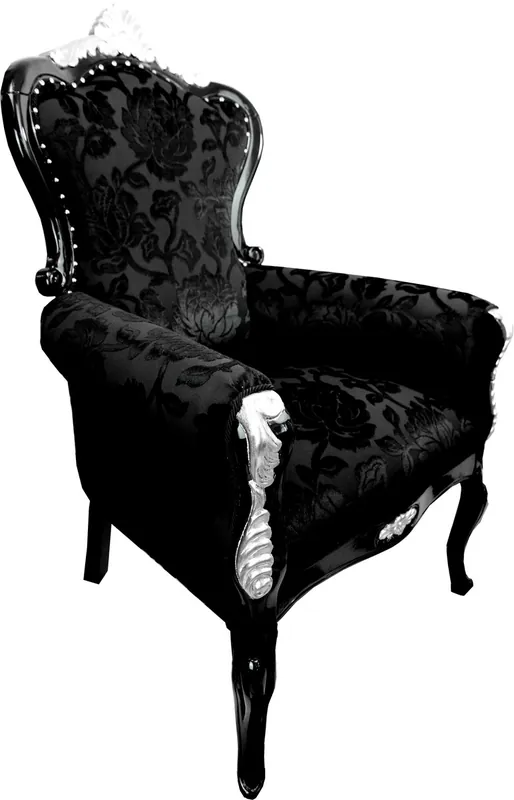 Pompöös by Casa Padrino Luxus Barock Sessel Bergere Schwarz Muster / Silber - Pompööser Barock Sessel designed by Harald Glööckler Markenprodukt