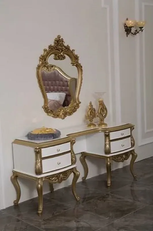 Aktuell Casa Padrino Luxus Barock Schlafzimmer Kommode mit elegantem Wandspiegel Weiß / Gold - Massivholz Schrank mit Spiegel - Schlafzimmer Möbel im Barockstil - Edel & Prunkvoll