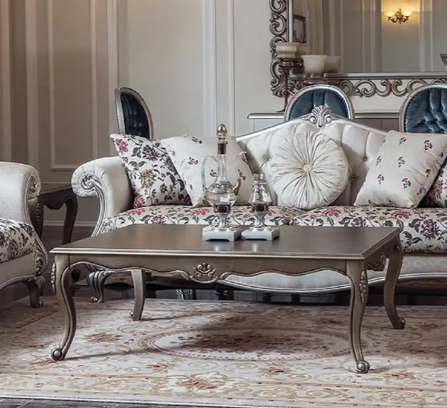 Casa Padrino Luxus Barock Couchtisch Silber 126 x 90 x H. 45 cm - Rechteckiger Massivholz Wohnzimmertisch im Barockstil - Barock Wohnzimmer Möbel Jetzt Kaufen