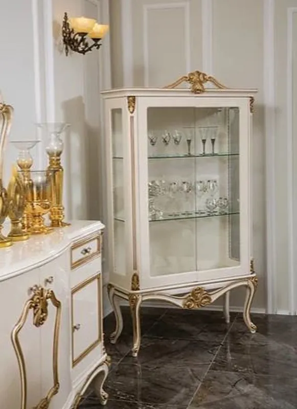 Casa Padrino Luxus Barock Vitrine Weiß / Gold 107 x 41 x H. 178 cm - Massivholz Vitrinenschrank - Barock Möbel - Edel & Prunkvoll Mega-Angebot