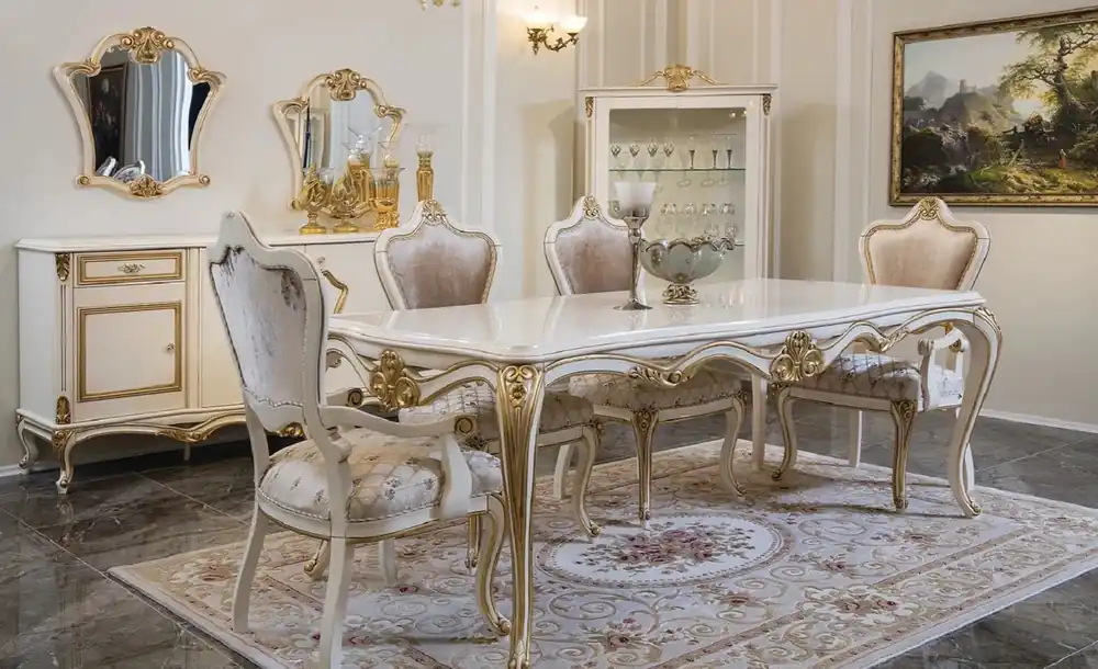 Schnäppchen Casa Padrino Luxus Barock Esszimmer Set Rosa / Weiß / Gold - 1 Esstisch & 6 Esszimmerstühle - Esszimmer Möbel im Barockstil - Edel & Prunkvoll