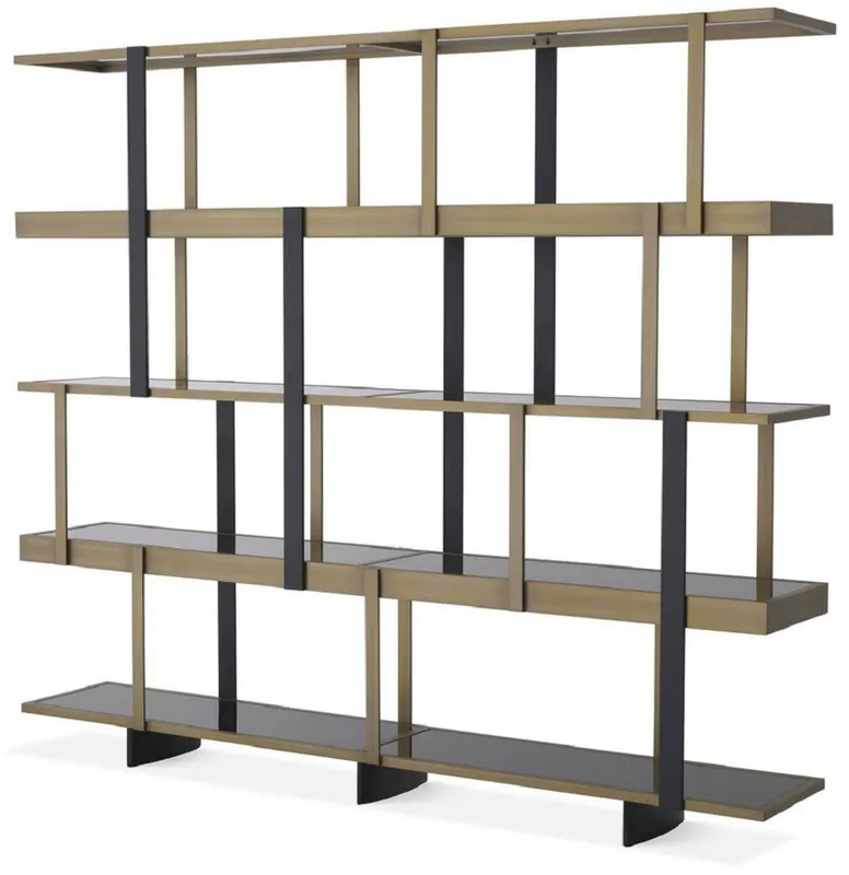 Markenware Casa Padrino Luxus Regalschrank Messingfarben / Schwarz 230 x 40 x H. 200 cm - Edelstahl Schrank - Bücherschrank - Wohnzimmer Schrank - Büroschrank - Luxus Möbel
