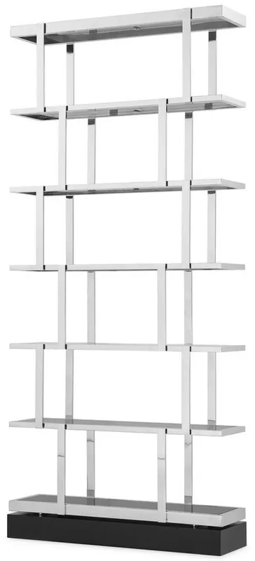 Finale Aktion Casa Padrino Luxus Regalschrank Silber / Schwarz 110 x 30 x H. 243 cm - Edelstahl Schrank - Bücherschrank - Wohnzimmer Schrank - Büroschrank - Luxus Möbel