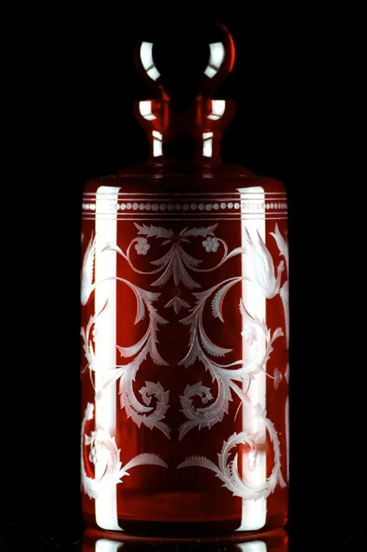 Billig Casa Padrino Luxus Whisky Karaffe Rot / Silber Ø 12,5 x H. 20 cm - Mundgeblasene und handgravierte Glas Karaffe - Hotel & Restaurant Accessoires - Luxus Qualität