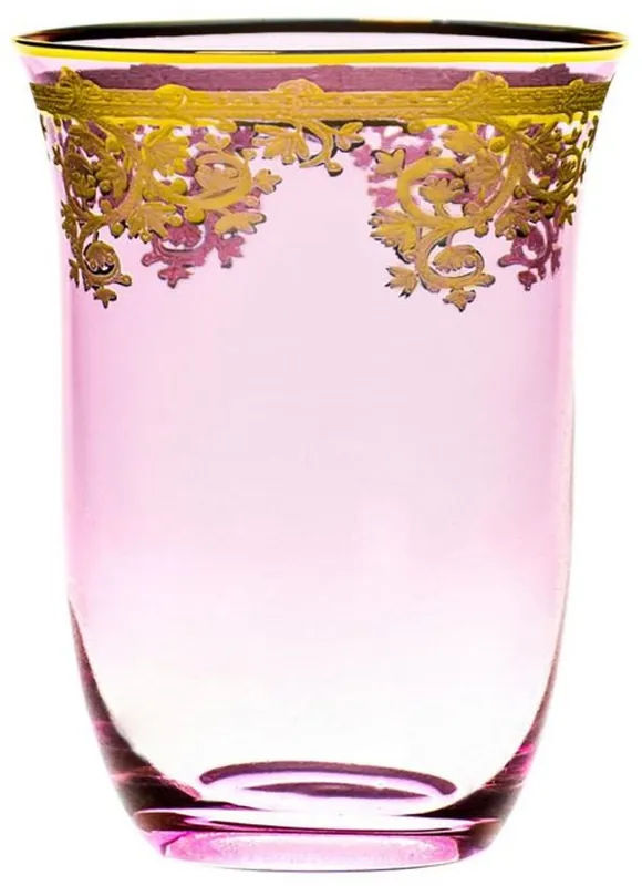 Neu Im Sortiment Casa Padrino Luxus Barock Wasserglas 6er Set Rosa / Gold Ø 9 x H. 12 cm - Handgefertigte und handbemalte Wassergläser - Biergläser - Weingläser - Hotel & Restaurant Accessoires - Luxus Qualität