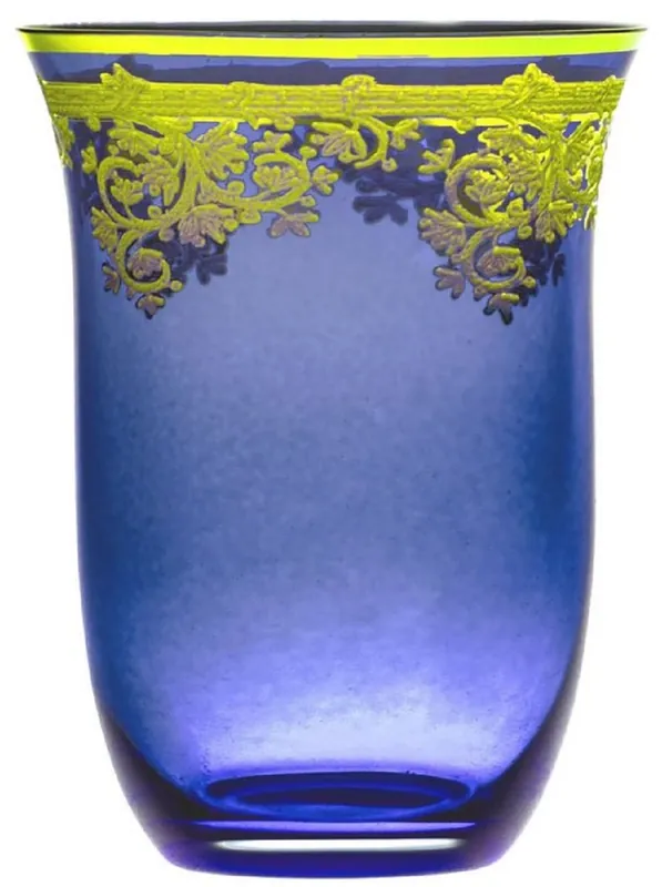 Casa Padrino Luxus Barock Wasserglas 6er Set Blau / Gold Ø 9 x H. 12 cm - Handgefertigte und handbemalte Wassergläser - Biergläser - Weingläser - Hotel & Restaurant Accessoires - Luxus Qualität Schneller Versand