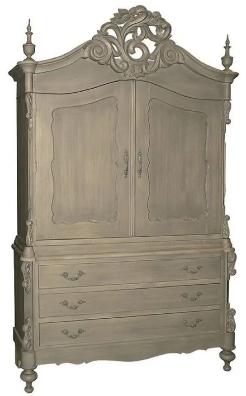 Neu Im Sortiment Casa Padrino Luxus Landhausstil Küchenschrank Grau 150 x 60 x H. 255 cm - Handgefertigter Massivholz Schrank mit 2 Türen und 3 Schubladen - Landhausstil Küchen Möbel - Luxus Qualität