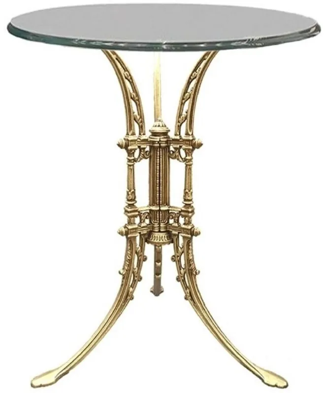 Casa Padrino Luxus Jugendstil Beistelltisch Gold Ø 70 x H. 74 cm - Handgeschmiedeter Schmiedeeisen Tisch mit Glasplatte - Wohnzimmer Garten Terrassen Möbel Zertifiziert