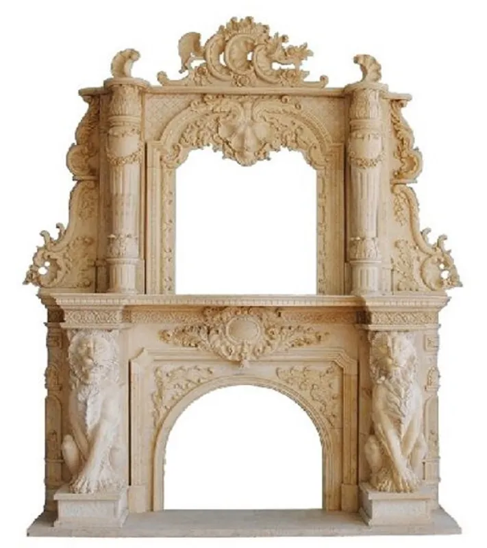 Knallerangebot Casa Padrino Luxus Barock Kaminumrandung Beige 280 x 65 x H. 350 cm - Handgefertigte Kaminumrandung aus hochwertigem Marmor - Edel & Prunkvoll