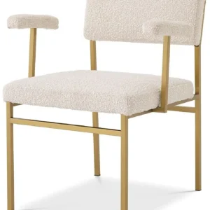 Neu Casa Padrino Luxus Esszimmerstuhl Creme / Messingfarben 64 x 67 x H. 84 cm - Edler Küchenstuhl mit Armlehnen - Luxus Esszimmer Möbel