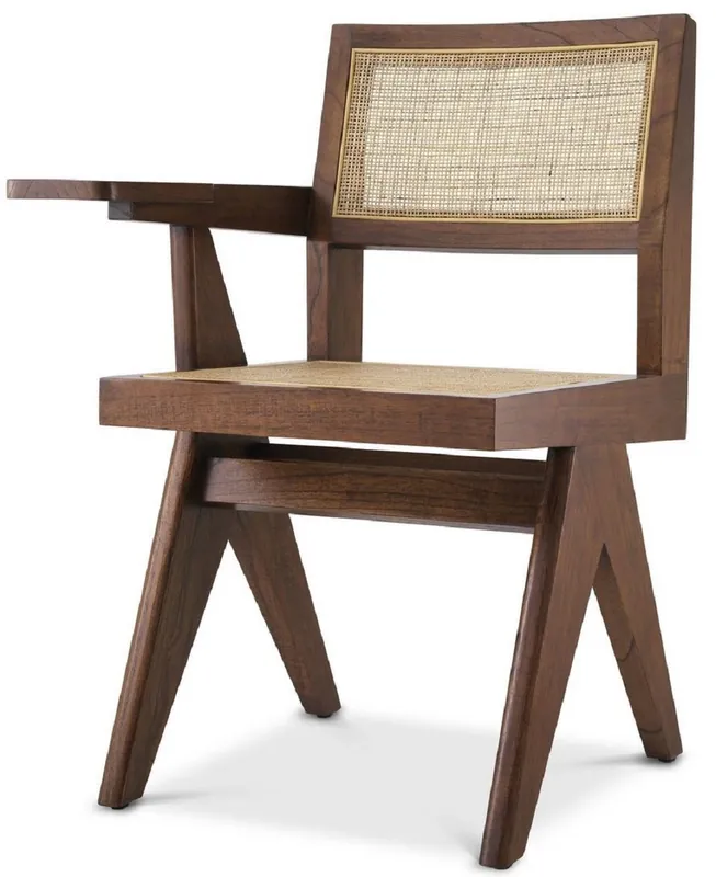 Rabatt Casa Padrino Luxus Bürostuhl Braun / Naturfarben 44 x 54 x H. 85,5 cm - Massivholz Stuhl mit Rattangeflecht und Ablagefläche - Luxus Büro Möbel