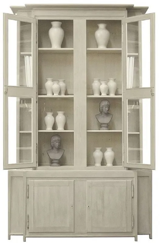 Casa Padrino Luxus Landhausstil Vitrine Grau 180 x 45 x H. 270 cm - Handgefertigter Vitrinenschrank - Massivholz Küchenschrank - Landhausstil Möbel Neu
