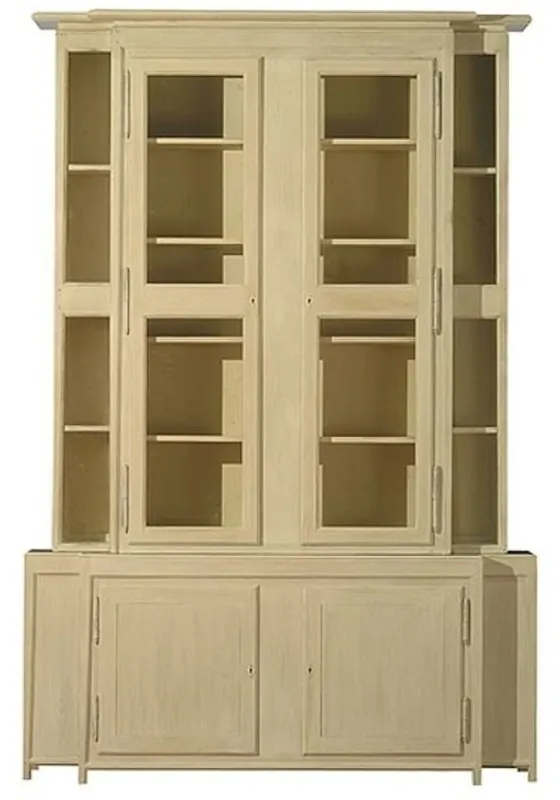 Casa Padrino Luxus Landhausstil Vitrine Beige 180 x 45 x H. 270 cm - Handgefertigter Vitrinenschrank - Massivholz Küchenschrank - Landhausstil Möbel Markenprodukt