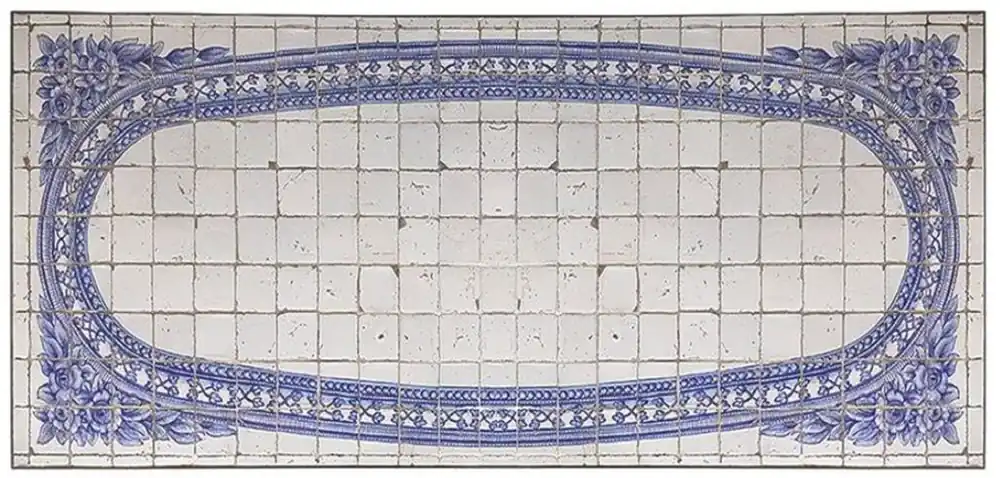 Casa Padrino Luxus Barock Mosaik Fliesen Tischplatte Antik Weiß / Blau - Verschiedene Größen - Handgefertigte & Handbemalte Naturstein Esstisch Tischplatte - Barock Möbel Direktkauf