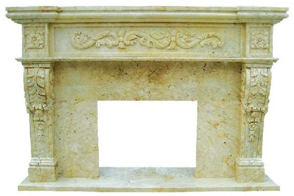 Casa Padrino Luxus Barock Kaminumrandung Gelb 150 x 30 x H. 120 cm - Handgefertigte Kaminumrandung aus hochwertigem Marmor - Kamin Deko Accessoires - Marmor Möbel im Barockstil Expressversand