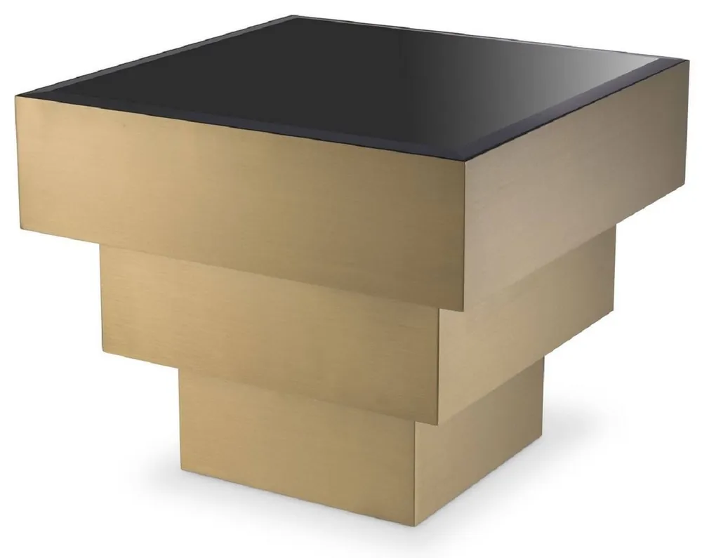 Top-Angebot Casa Padrino Luxus Beistelltisch Messingfarben / Schwarz 55 x 55 x H. 45 cm - Quadratischer Edelstahl Tisch mit Glasplatte - Wohnzimmer Möbel - Luxus Möbel
