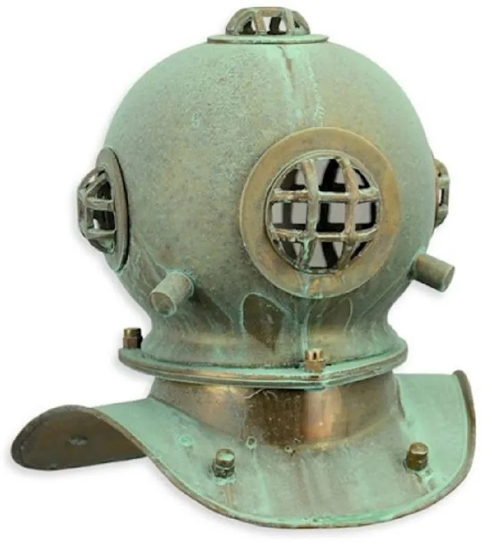 Casa Padrino Deko Antik Stil Taucherhelm Mintgrün korrodiert / Kupferfarben 20,6 x 17,2 x H. 20,5 cm - Wohnzimmer Deko - Schreibtisch Deko Wochenendangebot