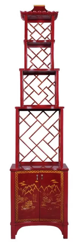 Neuheit Casa Padrino Luxus Etagere im chinesischen Stil Rot / Gold 54 x 37 x H. 219 cm - Hotel & Restaurant Accessoires