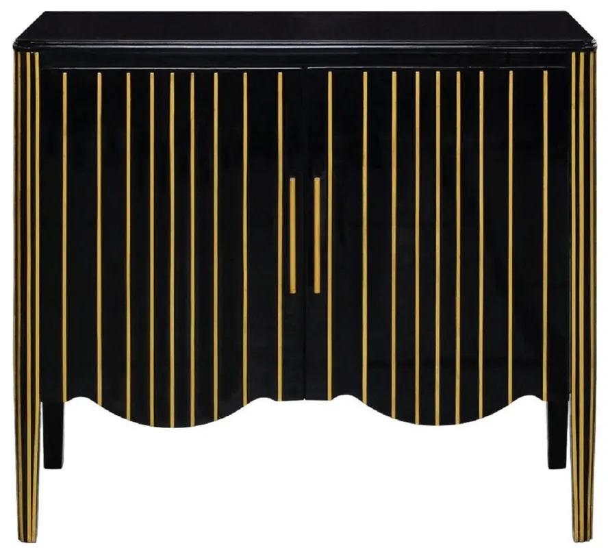 Direkt Vom Hersteller Casa Padrino Luxus Art Deco Sideboard Schwarz / Gold 100 x 50 x H. 90 cm - Edler Massivholz Schrank mit 2 Türen - Art Deco Wohnzimmer Möbel