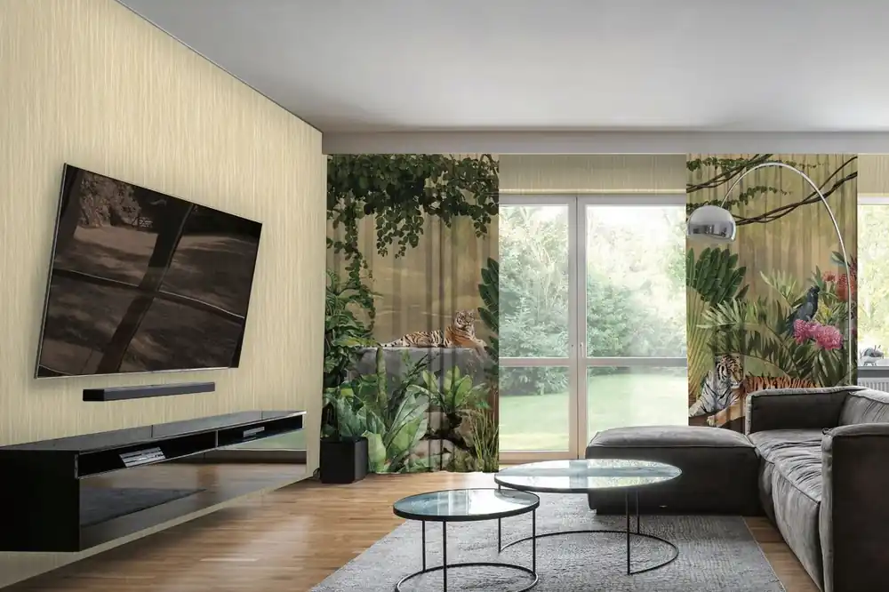 Günstig Casa Padrino Luxus Vorhang Set Dschungel & Tiger Mehrfarbig 250 x H. 290 cm - Bedruckte Leinen & Samt Vorhänge - Ösenvorhänge - Schiebevorhänge - Wohnzimmer Schlafzimmer Vorhänge