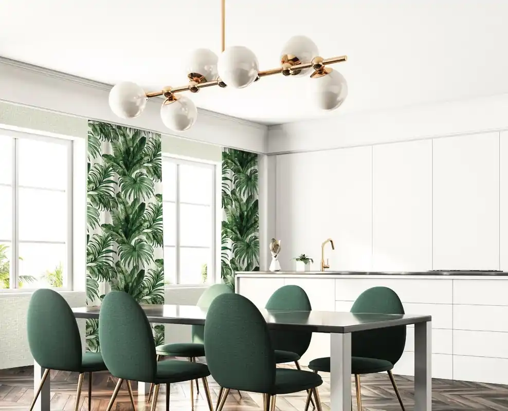 Schnäppchen Casa Padrino Luxus Vorhang Set Palmenblätter Weiß / Grün 250 x H. 290 cm - Bedruckte Leinen & Samt Vorhänge - Ösenvorhänge - Schiebevorhänge - Luxus Kollektion