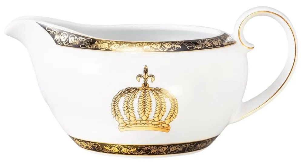Harald Glööckler Pompöös Porzellan Sauciere mit Krone Weiß / Schwarz / Gold 17,8 x 12,4 x H. 8,5 cm - designed by Harald Glööckler Markenprodukt