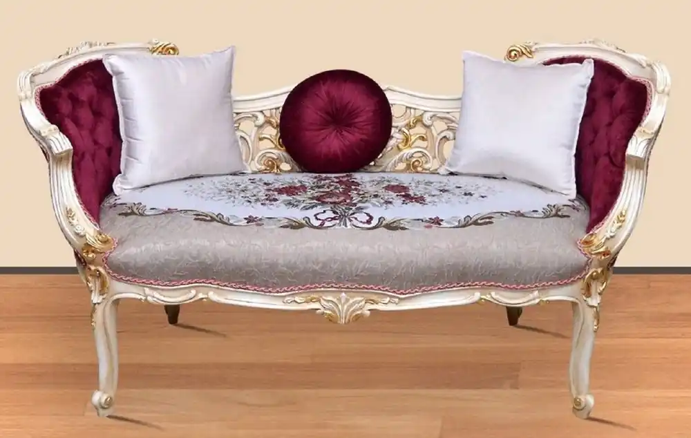 Casa Padrino Barock Sitzbank Grau / Mehrfarbig / Weiß / Gold 150 x 55 x H. 80 cm - Prunkvolle Massivholz Bank mit edlem Blumenmuster - Barock Möbel Jetzt Bestellen