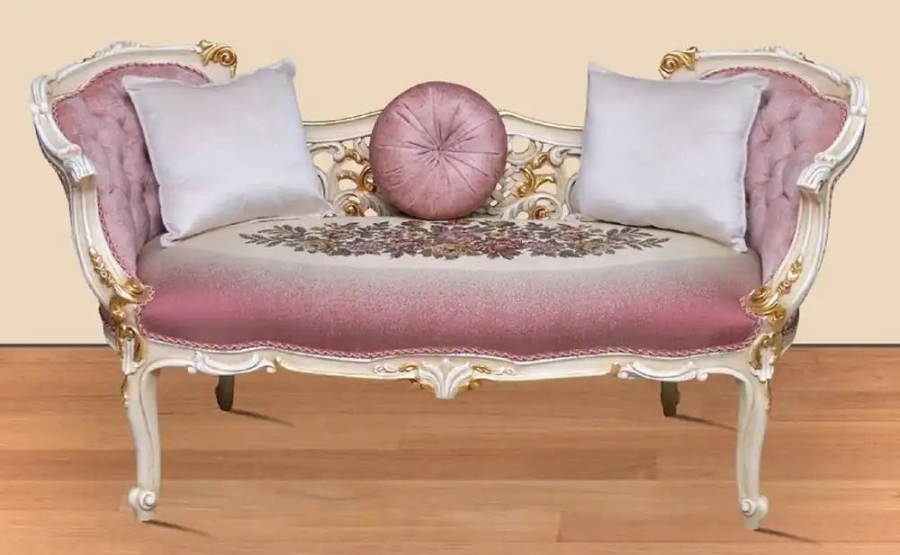 Neuheit Casa Padrino Barock Sitzbank Rosa / Mehrfarbig / Weiß / Gold 150 x 55 x H. 80 cm - Prunkvolle Massivholz Bank mit edlem Blumenmuster - Barock Möbel