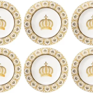 Billig Harald Glööckler Pompöös Porzellan Suppenteller Set mit Krone Weiß / Gold Ø 22,3 x H. 3,7 cm - designed by Harald Glööckler