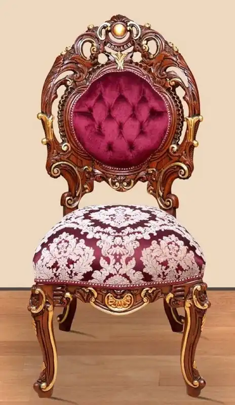 Casa Padrino Barock Esszimmerstuhl Bordeauxrot / Cremefarben / Braun / Gold 60 x 50 x H. 120 cm - Prunkvoller Massivholz Küchenstuhl mit edlem Muster - Barock Esszimmer Möbel Top-Seller