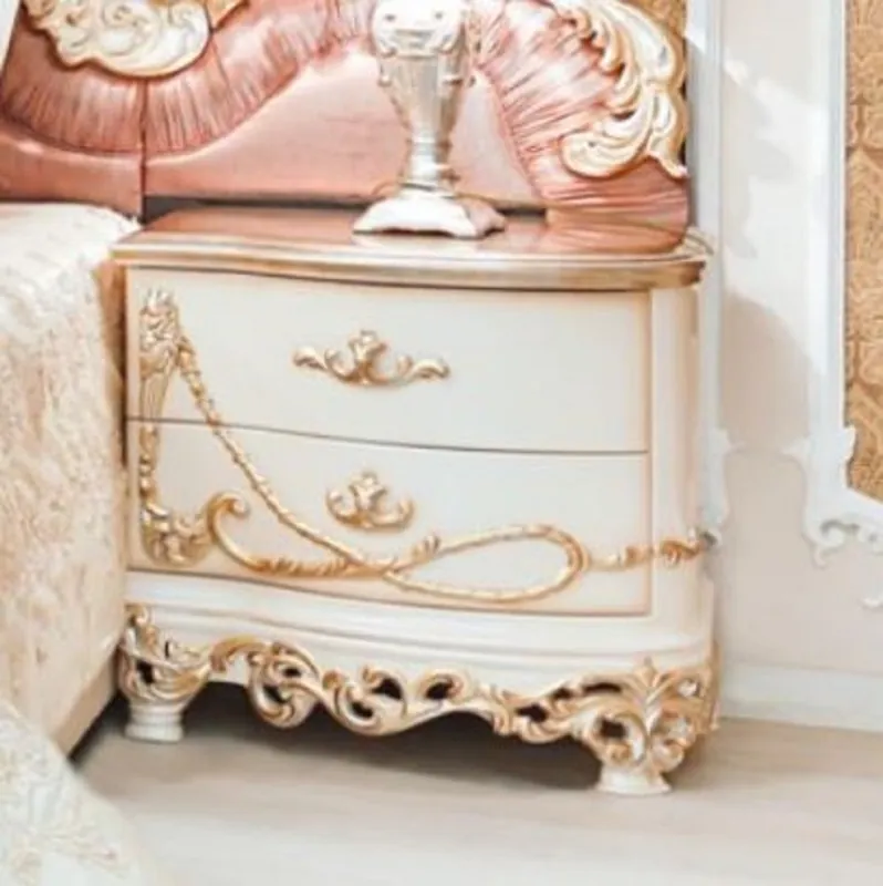 Sale Casa Padrino Luxus Barock Nachtkommode Weiß / Creme / Kupferfarben 70 x 55 x H. 68 cm - Prunkvoller Massivholz Nachttisch - Barock Schlafzimmer Möbel