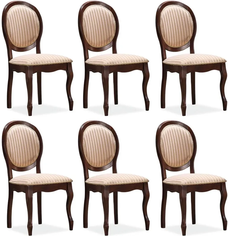 Casa Padrino Barock Esszimmerstuhl Set Beige / Gold / Dunkelbraun 47 x 44 x H. 97 cm - Küchen Stühle 6er Set - Barock Esszimmer Möbel Ausverkauf
