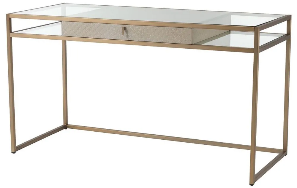 Casa Padrino Luxus Schreibtisch Creme / Messing 135 x 60 x H. 75,5 cm - Bürotisch mit Schublade - Luxus Büromöbel - Luxus Qualität Finale Aktion