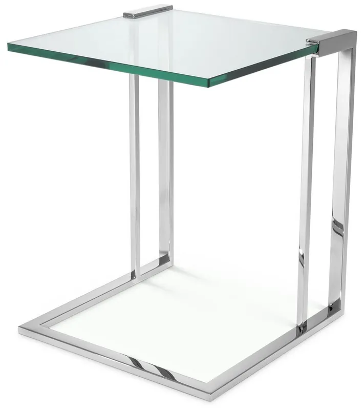 Sonderangebot Casa Padrino Luxus Beistelltisch Silber 45 x 45,5 x H. 56,5 cm - Edelstahl Tisch mit Glasplatte - Luxus Wohnzimmer Möbel