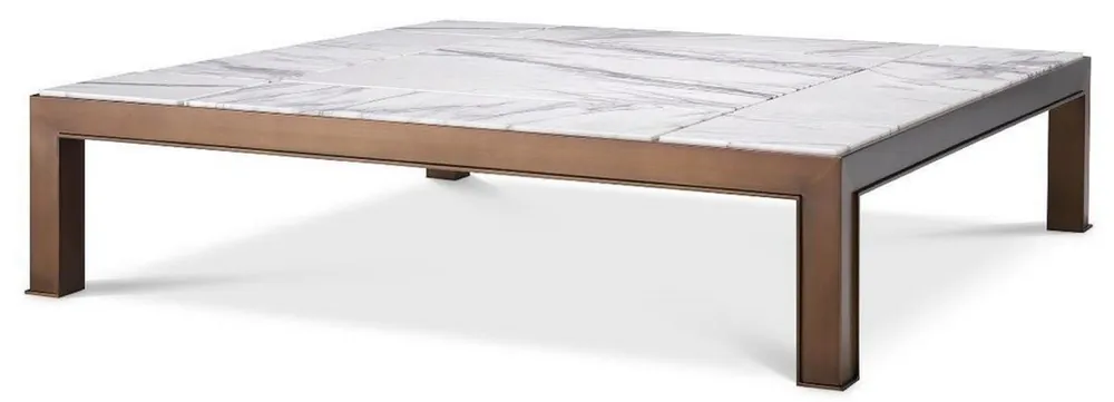 Neu Im Sortiment Casa Padrino Luxus Couchtisch Antik Messingfarben / Weiß / Lila 119 x 119 x H. 29 cm - Moderner Edelstahl Wohnzimmertisch mit Marmorplatten - Wohnzimmer Möbel