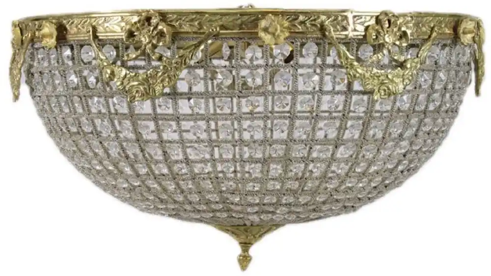 Schneller Versand Casa Padrino Barock Kristall Deckenleuchte Gold Ø 60 x H. 30 cm - Prunkvoller Decken Kronleuchter - Barock Leuchten