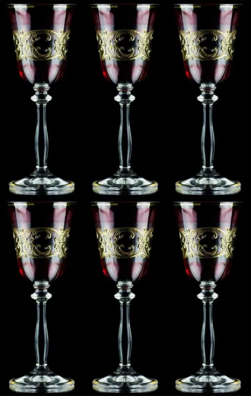 Casa Padrino Luxus Barock Likörglas 6er Set Bordeauxrot / Gold Ø 5,5 x H. 17 cm - Handgefertigte und handbemalte Likörgläser - Hotel & Restaurant Accessoires - Luxus Qualität Jetzt Kaufen