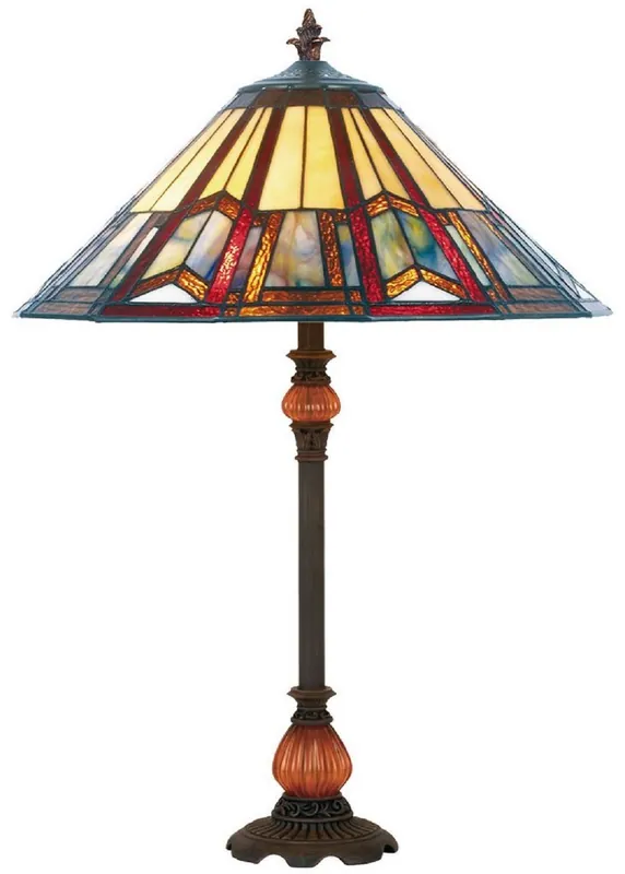 Preisreduziert Casa Padrino Luxus Tiffany Tischleuchte Mehrfarbig / Orange / Braun Ø 40 x H. 66 cm - Elegante Schreibtischleuchte mit Barock Lampenfuß - Tiffany Leuchten