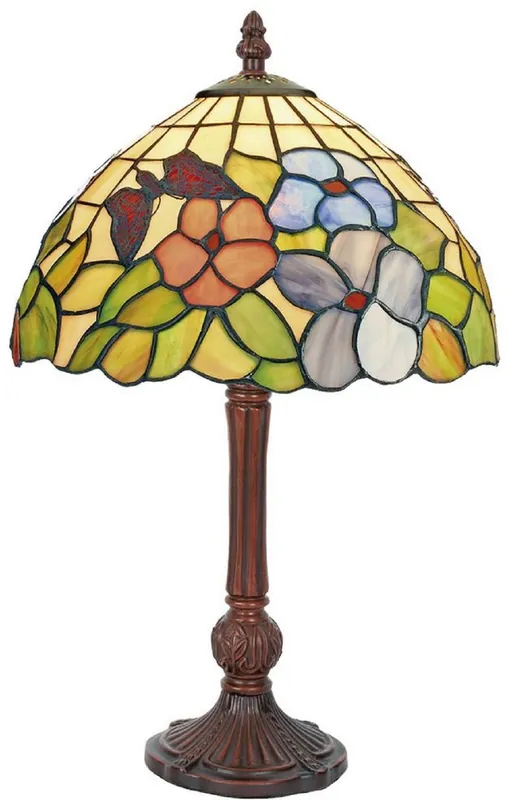 Abverkauf Casa Padrino Luxus Tiffany Tischleuchte Mehrfarbig / Braun Ø 25 x H. 42 cm - Schreibtischleuchte - Wohnzimmer Deko Leuchte - Hockerleuchte - Tiffany Leuchten